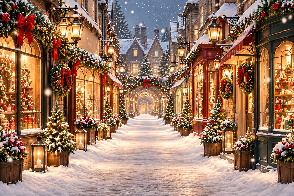 Christmas Village Backdrops Snowy Illuminated Shopping Street Christmas Street Backdrop ZTT610-23