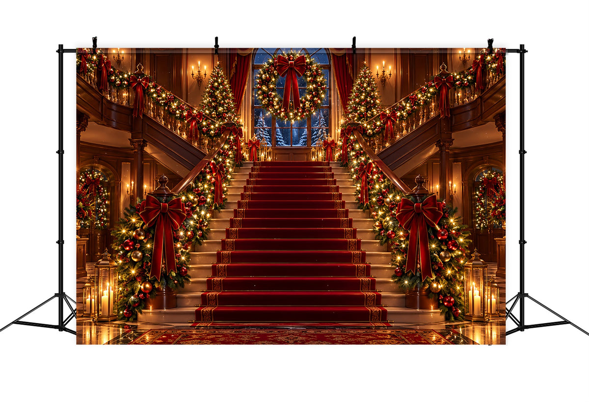 Christmas Scene Backdrop Ornate Red Carpet Staircase Christmas Staircase Backdrop ZTT610-25