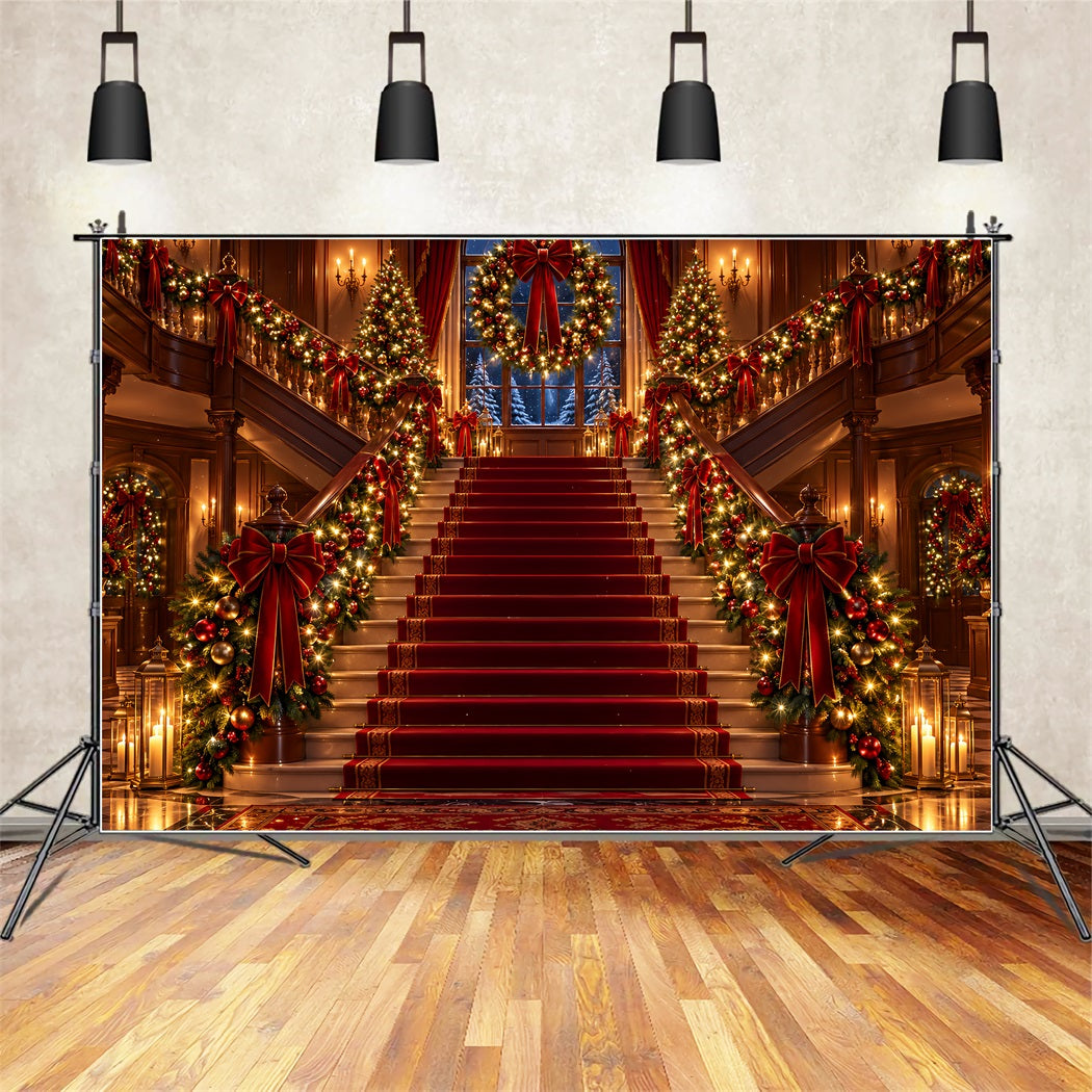 Christmas Scene Backdrop Ornate Red Carpet Staircase Christmas Staircase Backdrop ZTT610-25