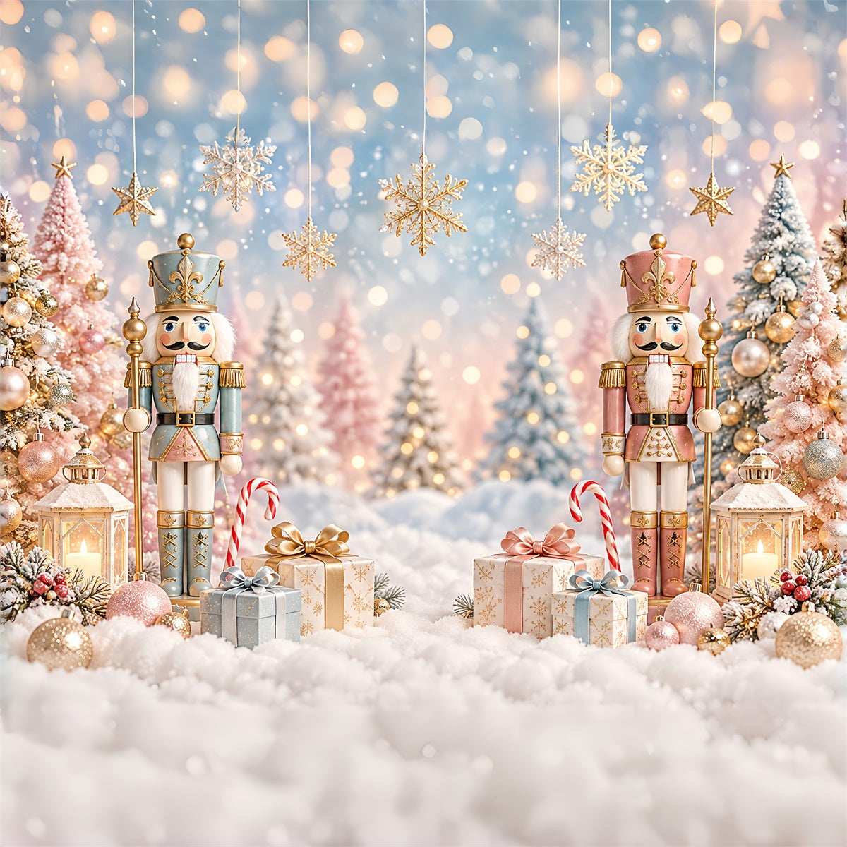 Christmas Backdrop Pastel Tree Snow Bokeh Nutcracker Photo Backdrop ZTT610-26