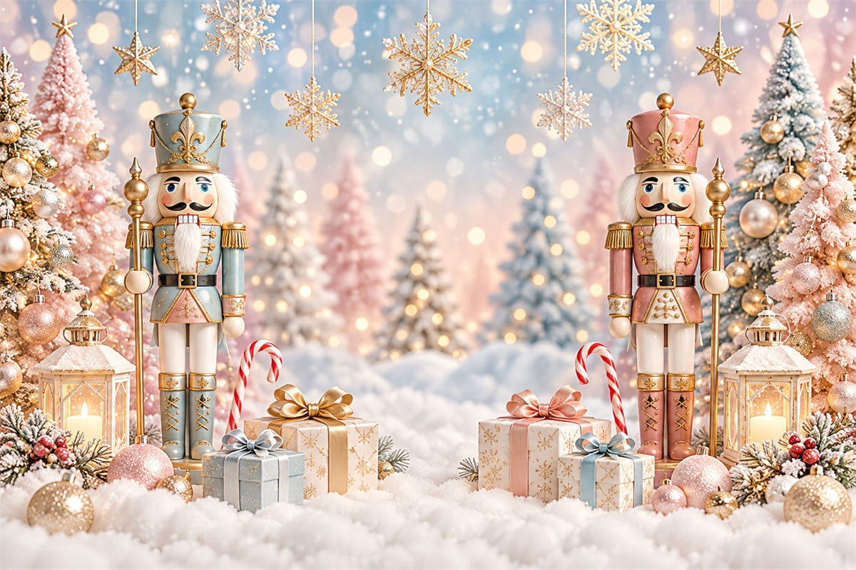 Christmas Backdrop Pastel Tree Snow Bokeh Nutcracker Photo Backdrop ZTT610-26