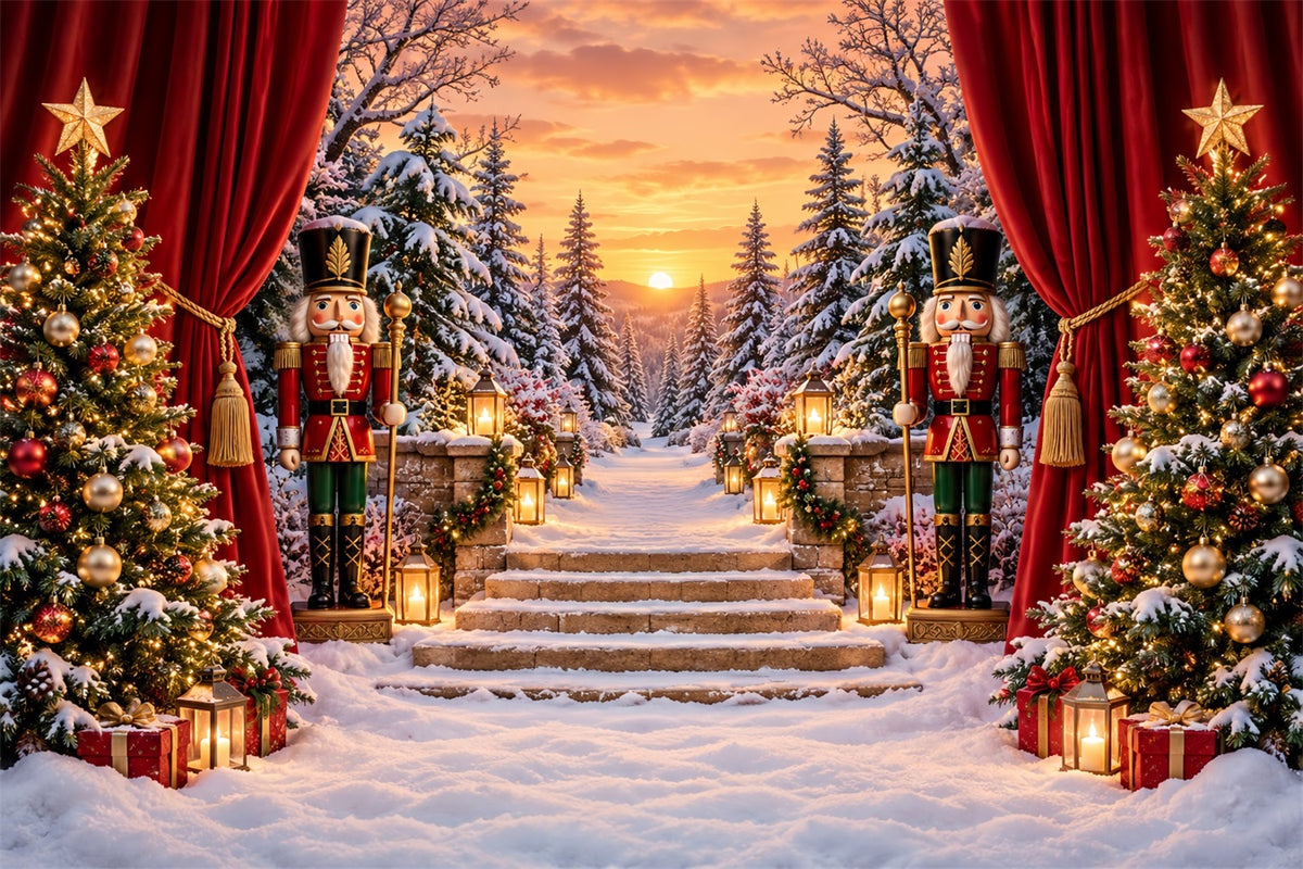 Christmas Theme Backdrop Snowy Forest Gateway Stage Nutcracker Backdrops ZTT610-29