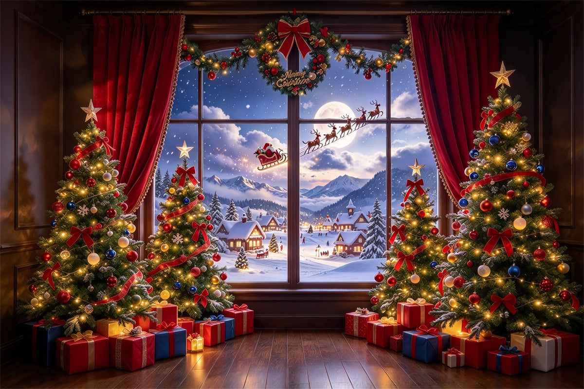 Santa Backdrop Window View Sleigh Snow Christmas Backdrops ZTT610-33