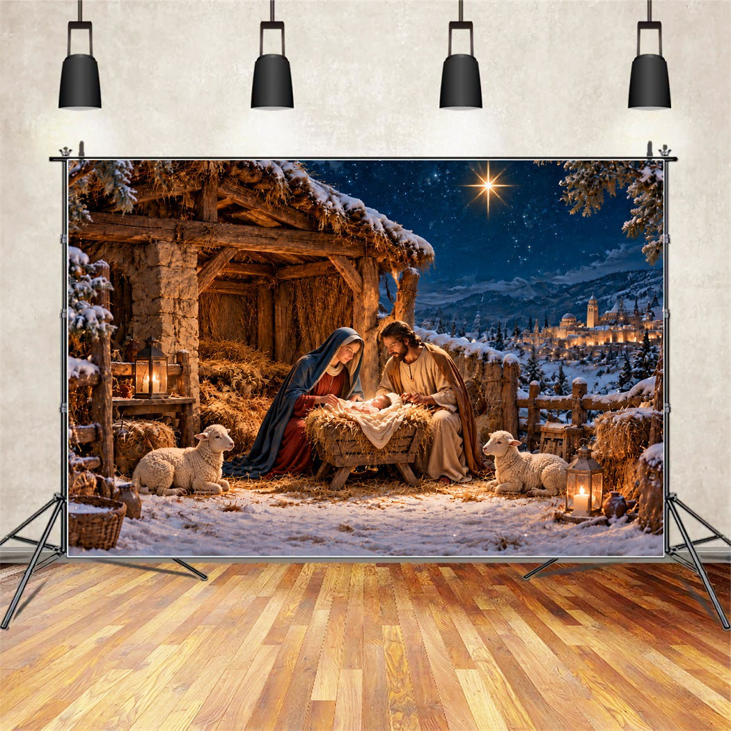 Nativity Scene Backdrop Bethlehem Star Manger Stable Christmas Photo Backdrops ZTT610-34