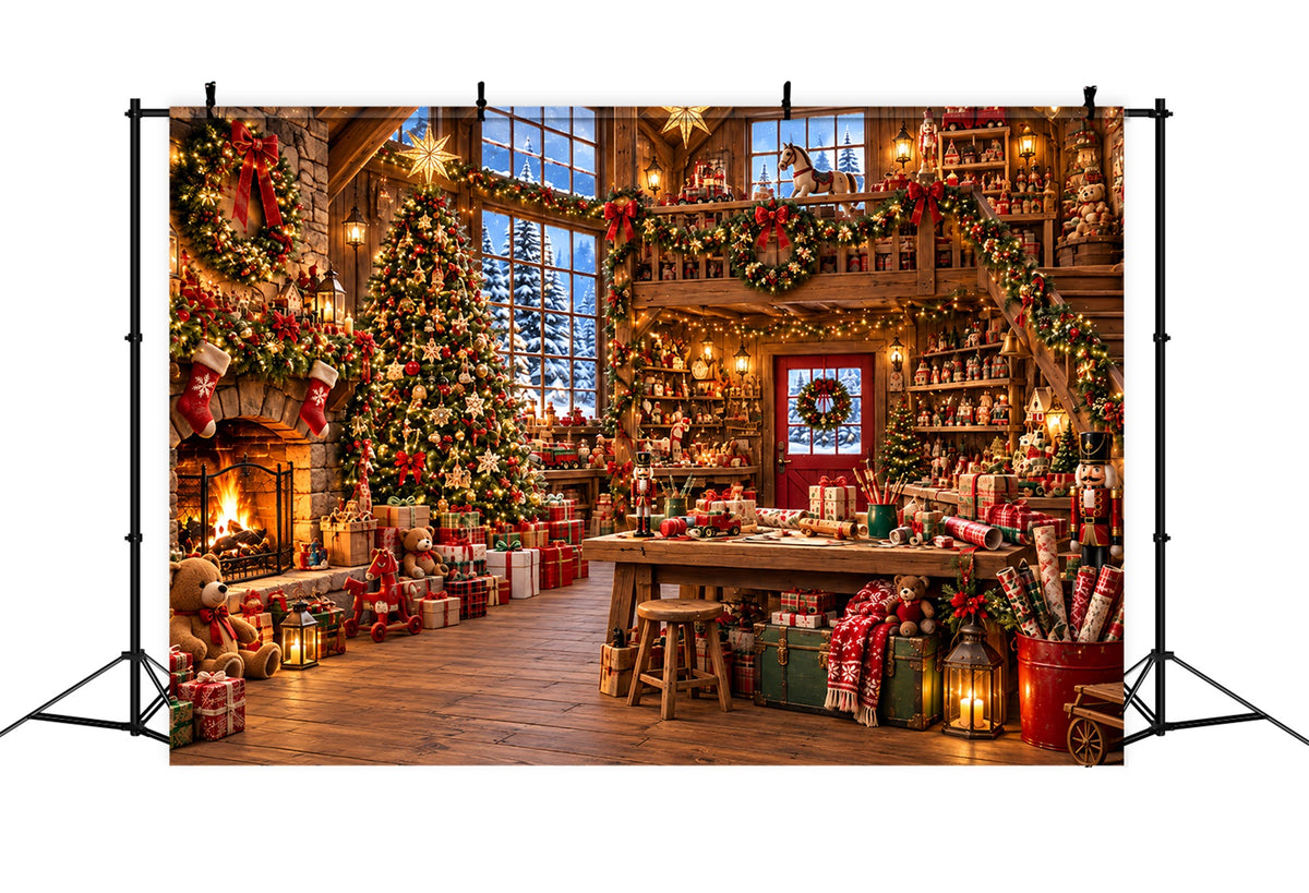 Santa Workshop Backdrop Rustic Cabin Toy Workshop Christmas Backdrops for Photography ZTT610-39