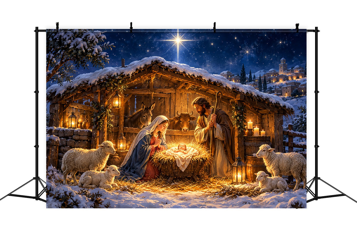 Nativity Scene Backdrop Starry Bethlehem Manger Stable Christmas Photo Backdrops ZTT610-4