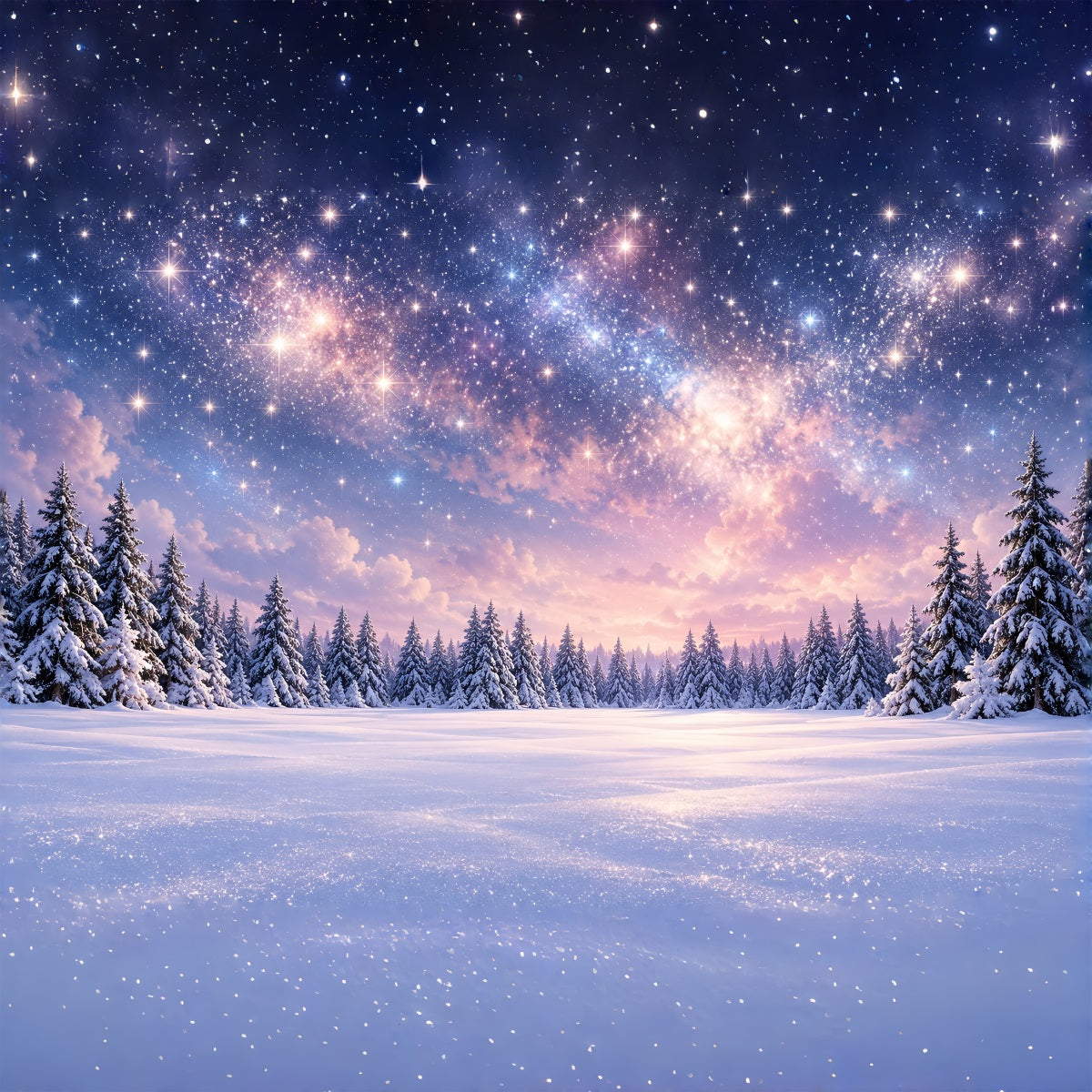 Christmas Tree Backdrops Starlit Snowy Forest Sky Xmas Backdrop ZTT610-42