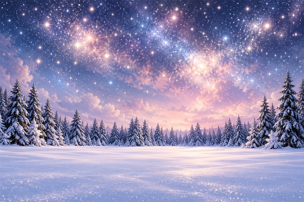 Christmas Tree Backdrops Starlit Snowy Forest Sky Xmas Backdrop ZTT610-42