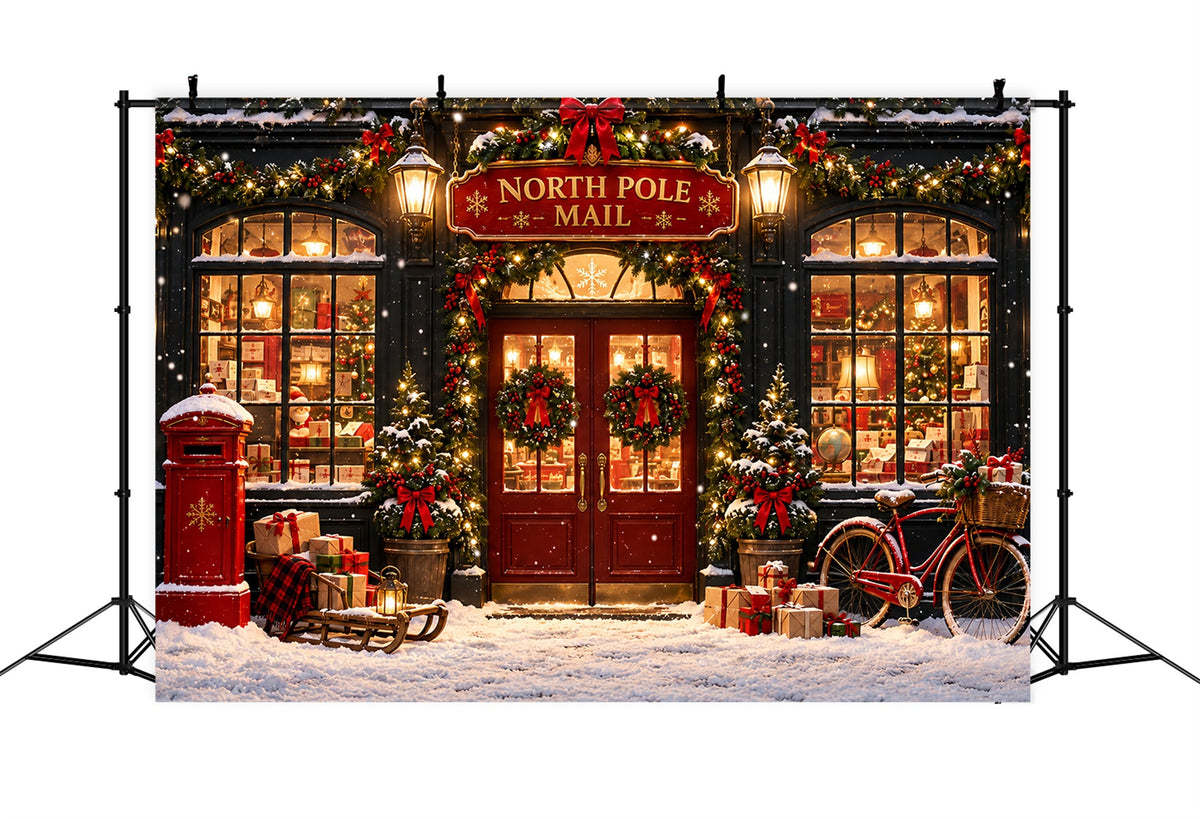 North Pole Photo Backdrop Winter Snow Mail Station Christmas Photography Backdrops ZTT610-43