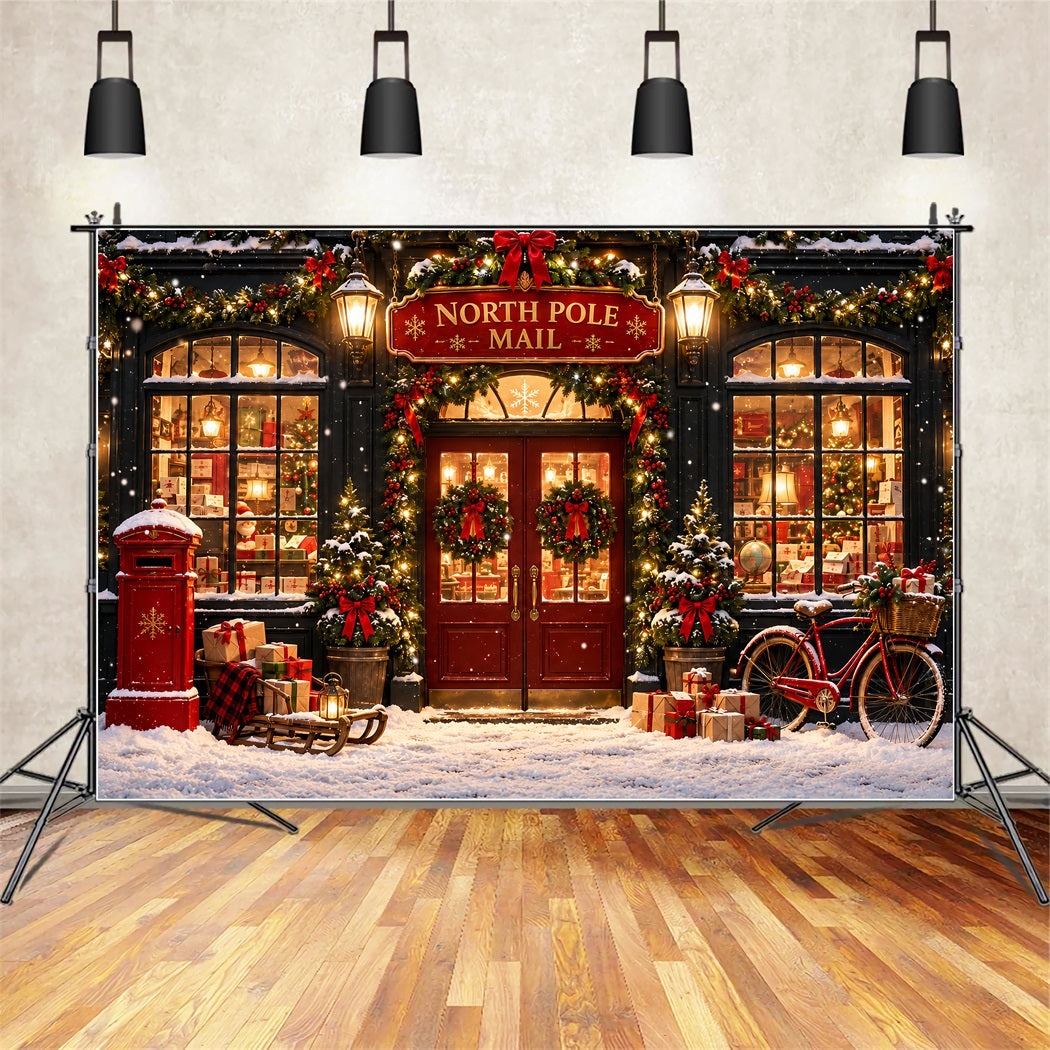 North Pole Photo Backdrop Winter Snow Mail Station Christmas Photography Backdrops ZTT610-43