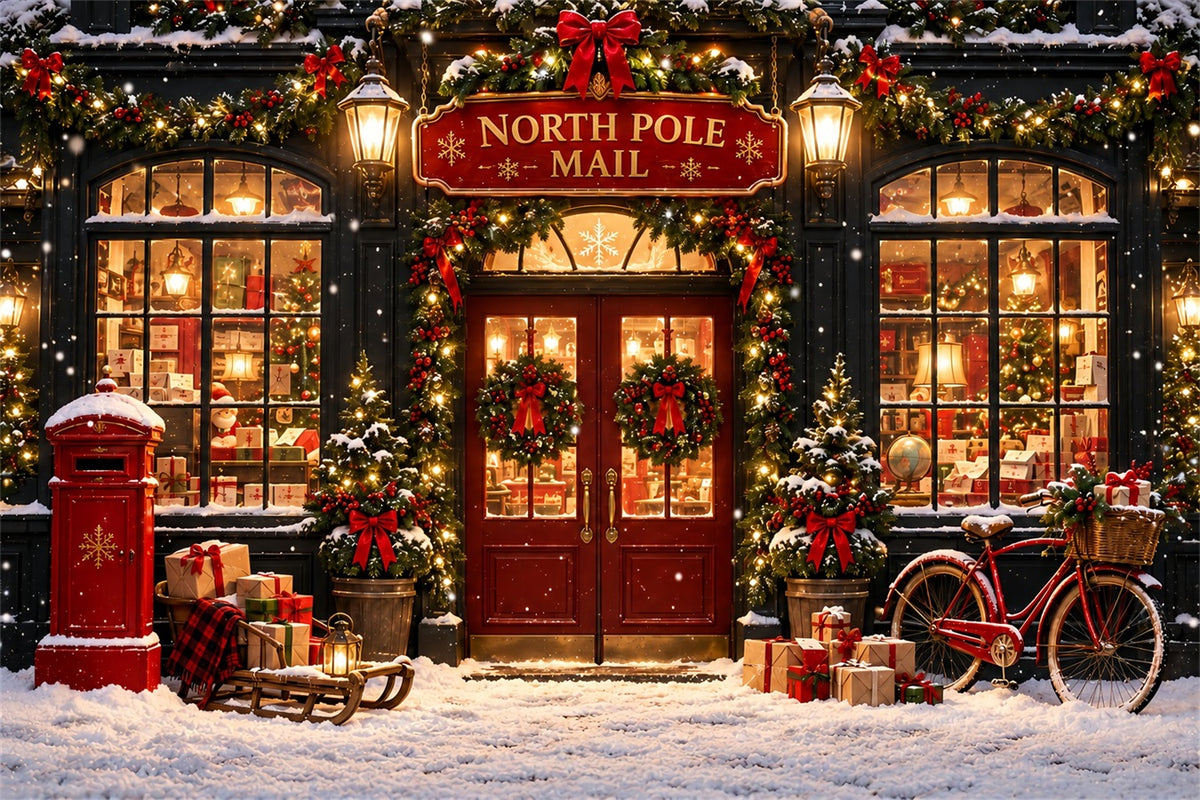 North Pole Photo Backdrop Winter Snow Mail Station Christmas Photography Backdrops ZTT610-43