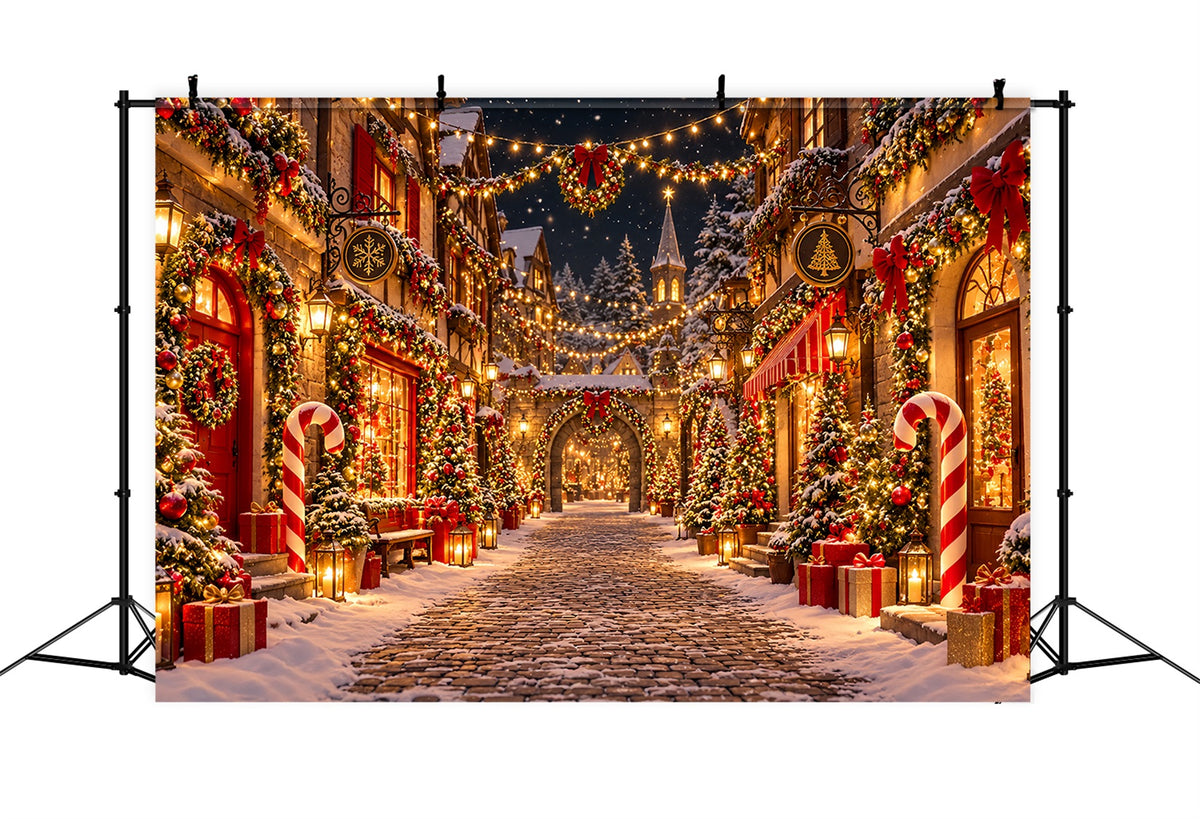 Christmas Village Backdrops Snowy Cobblestone Street Photography Christmas Backdrops ZTT610-44