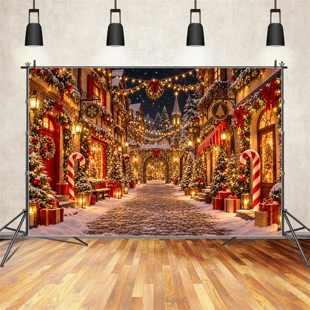 Christmas Village Backdrops Snowy Cobblestone Street Photography Christmas Backdrops ZTT610-44