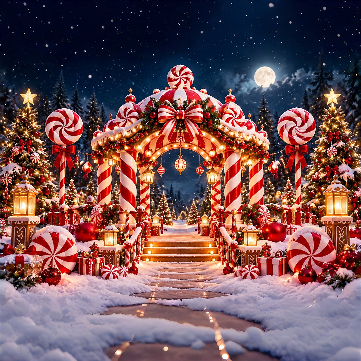 Christmas Candy Cane Backdrop Peppermint Candyland Entrance Christmas Party Backdrop ZTT610-48