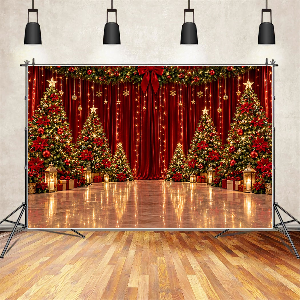 Christmas Backdrop for Photography Magnificent Red Velvet Stage Christmas Stage Backdrops ZTT610-49