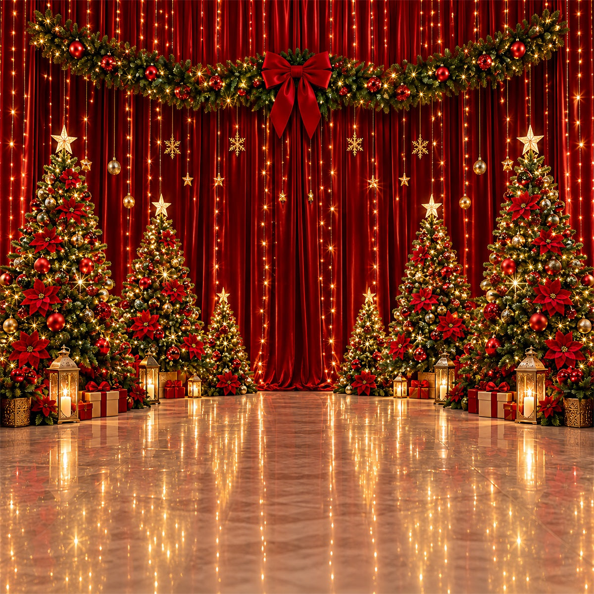 Christmas Backdrop for Photography Magnificent Red Velvet Stage Christmas Stage Backdrops ZTT610-49