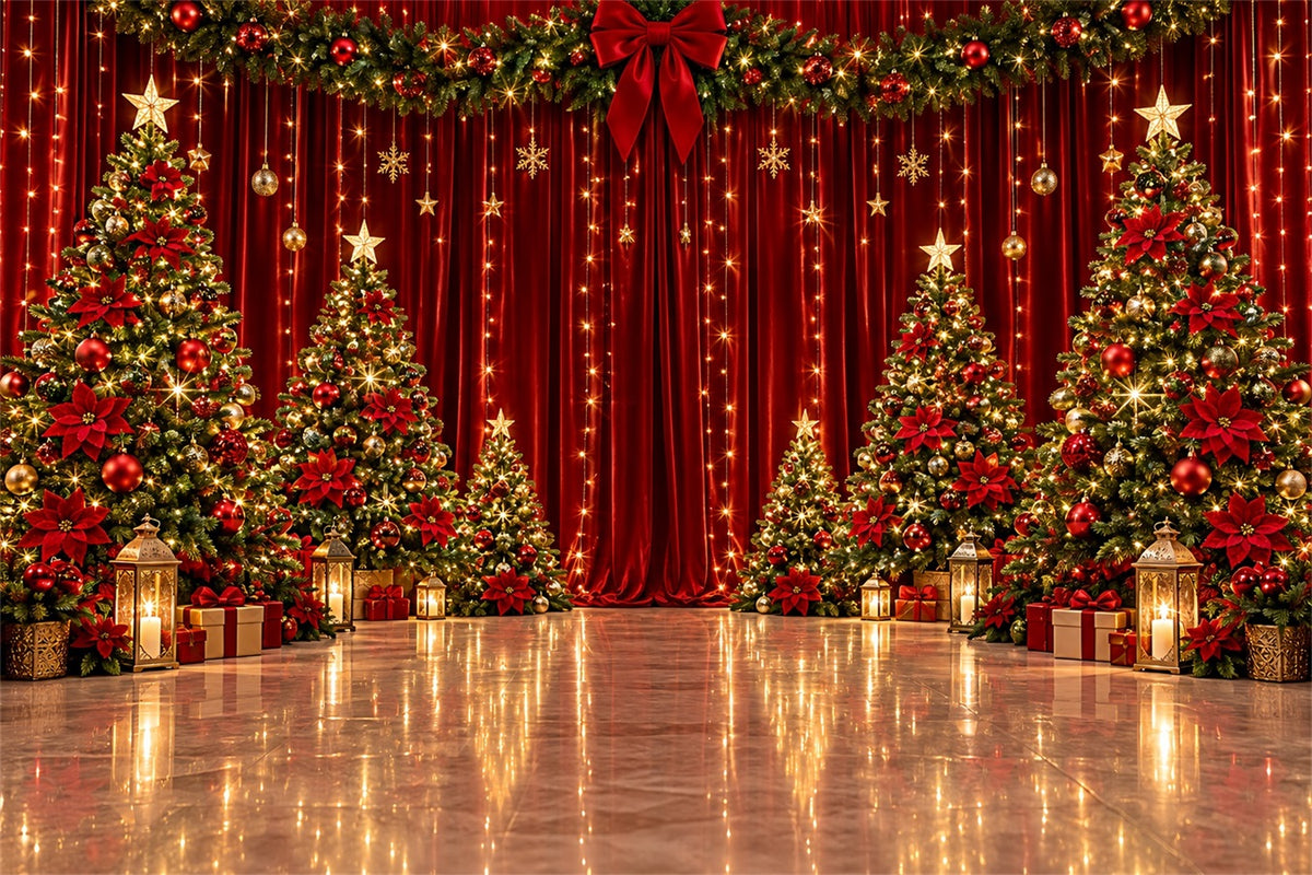 Christmas Backdrop for Photography Magnificent Red Velvet Stage Christmas Stage Backdrops ZTT610-49