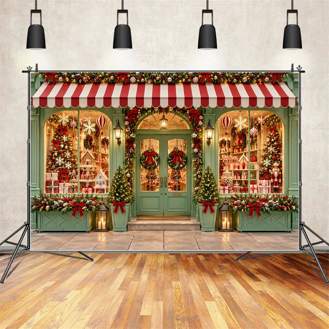 Christmas Candy Cane Backdrop Mint Green Gift Storefront Merry Christmas Backdrop ZTT610-50