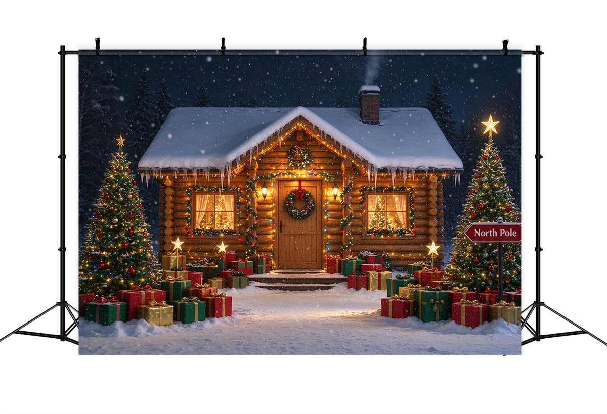 North Pole Photo Backdrop Winter Snow Rustic Cabin Professional Christmas Backdrop ZTT610-6