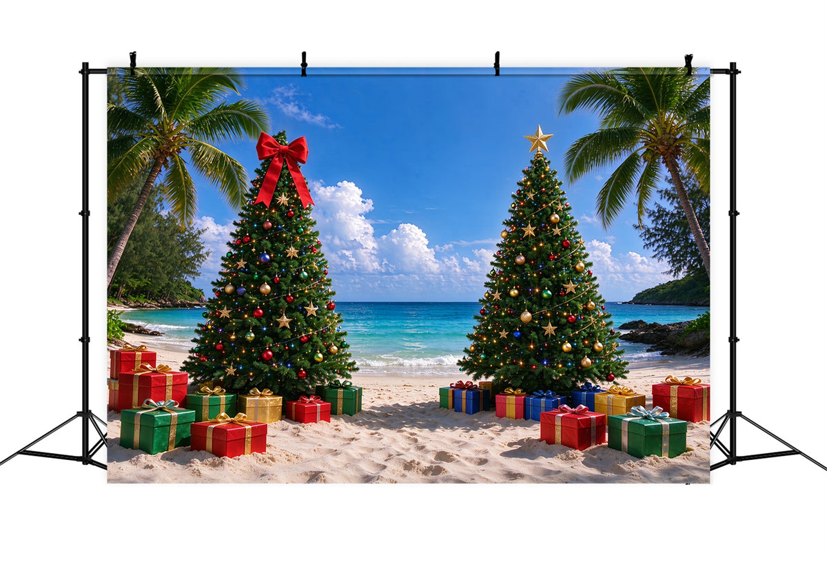 Tropical Christmas Backdrop Holiday Beach Decorated Trees Christmas Backdrops for Photos ZTT610-7