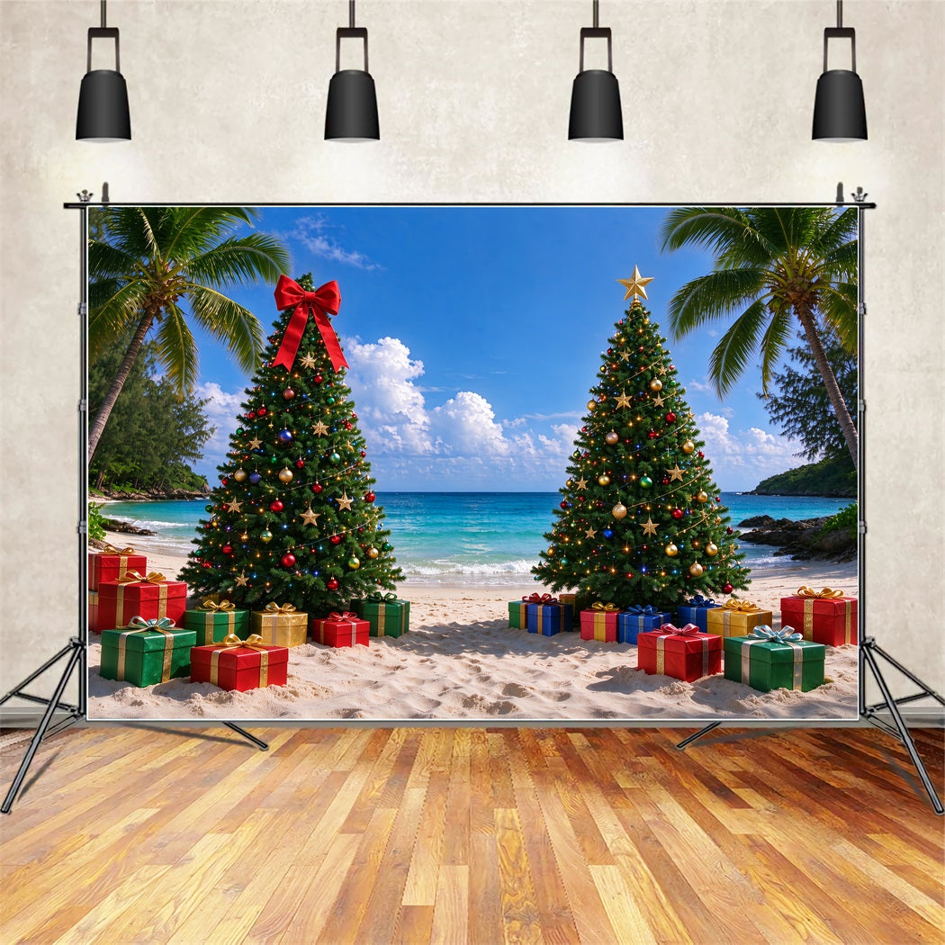 Tropical Christmas Backdrop Holiday Beach Decorated Trees Christmas Backdrops for Photos ZTT610-7