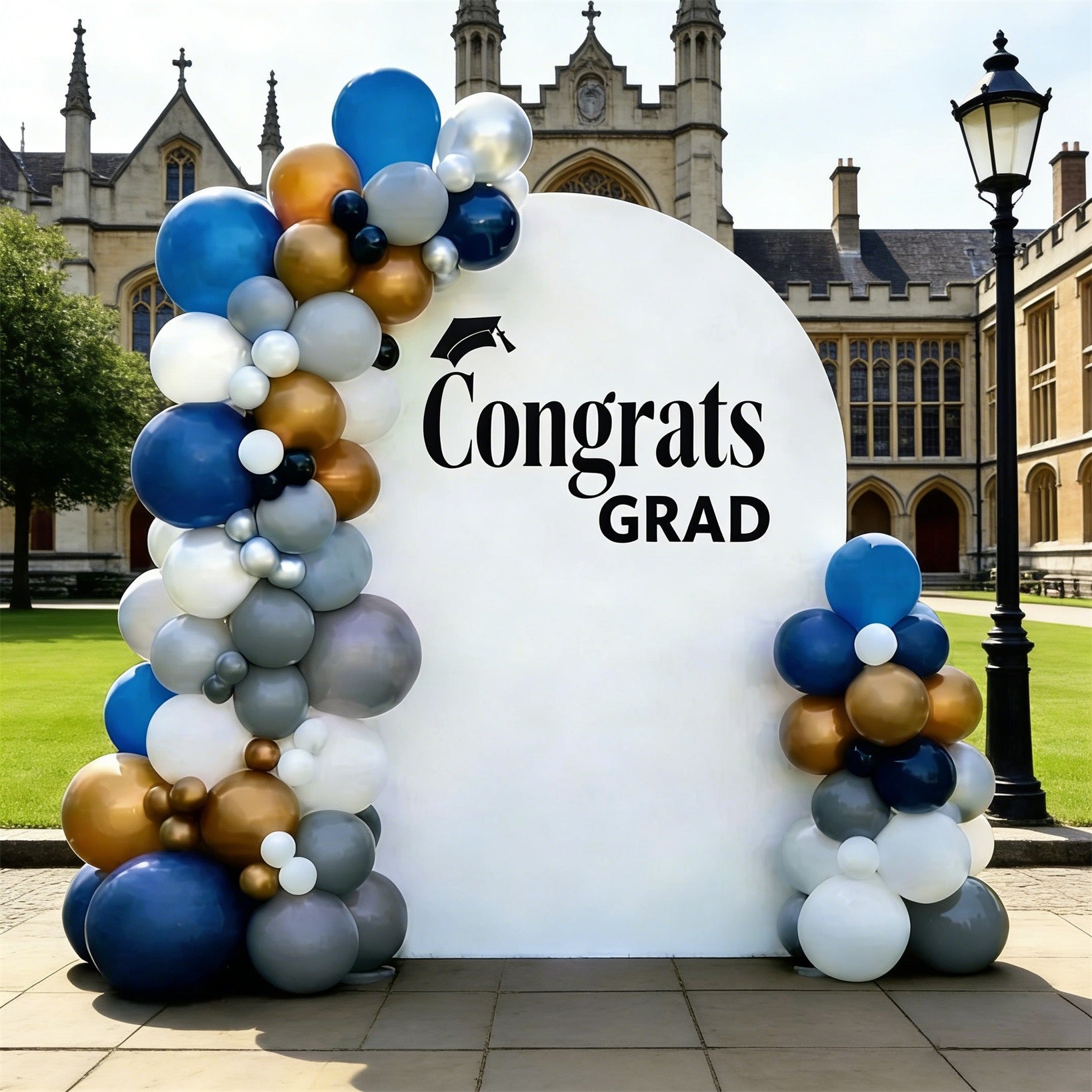 Graduation Balloon Arch Backdrop White Black Modern Grad Graduation Arch Backdrop With Balloons ZTT64-14