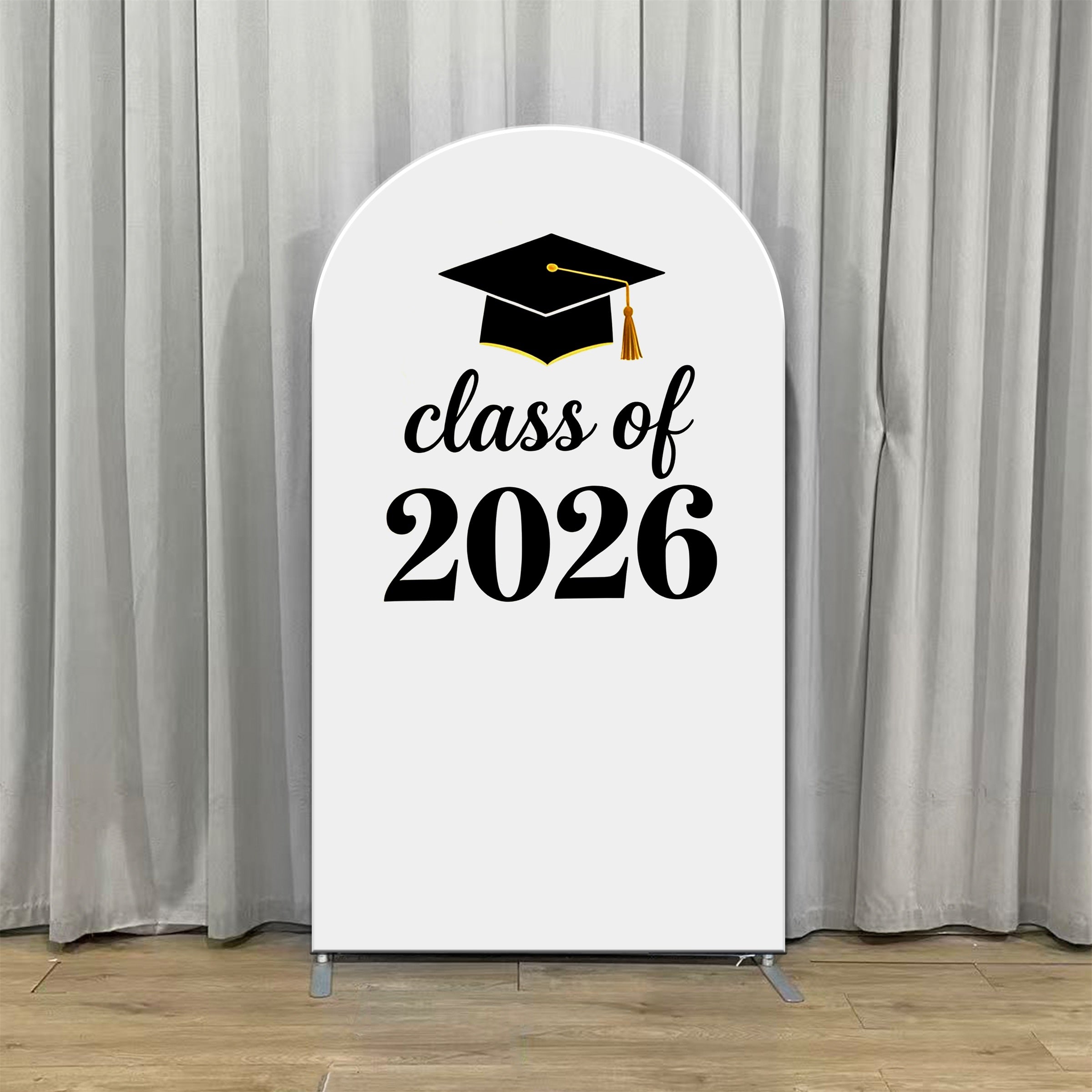 Graduation Entrance Arch Backdrop White Gold Cap 2026 Script Graduation Welcome Arch Backdrop ZTT64-15