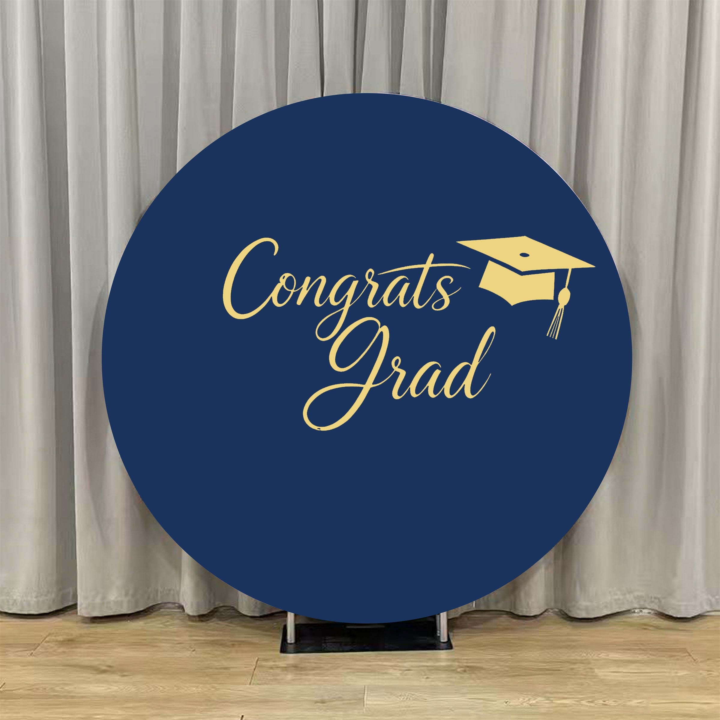 Graduation Party Backdrop Navy Gold Congrats Grad Round Custom Graduation Party Backdrop ZTT64-22