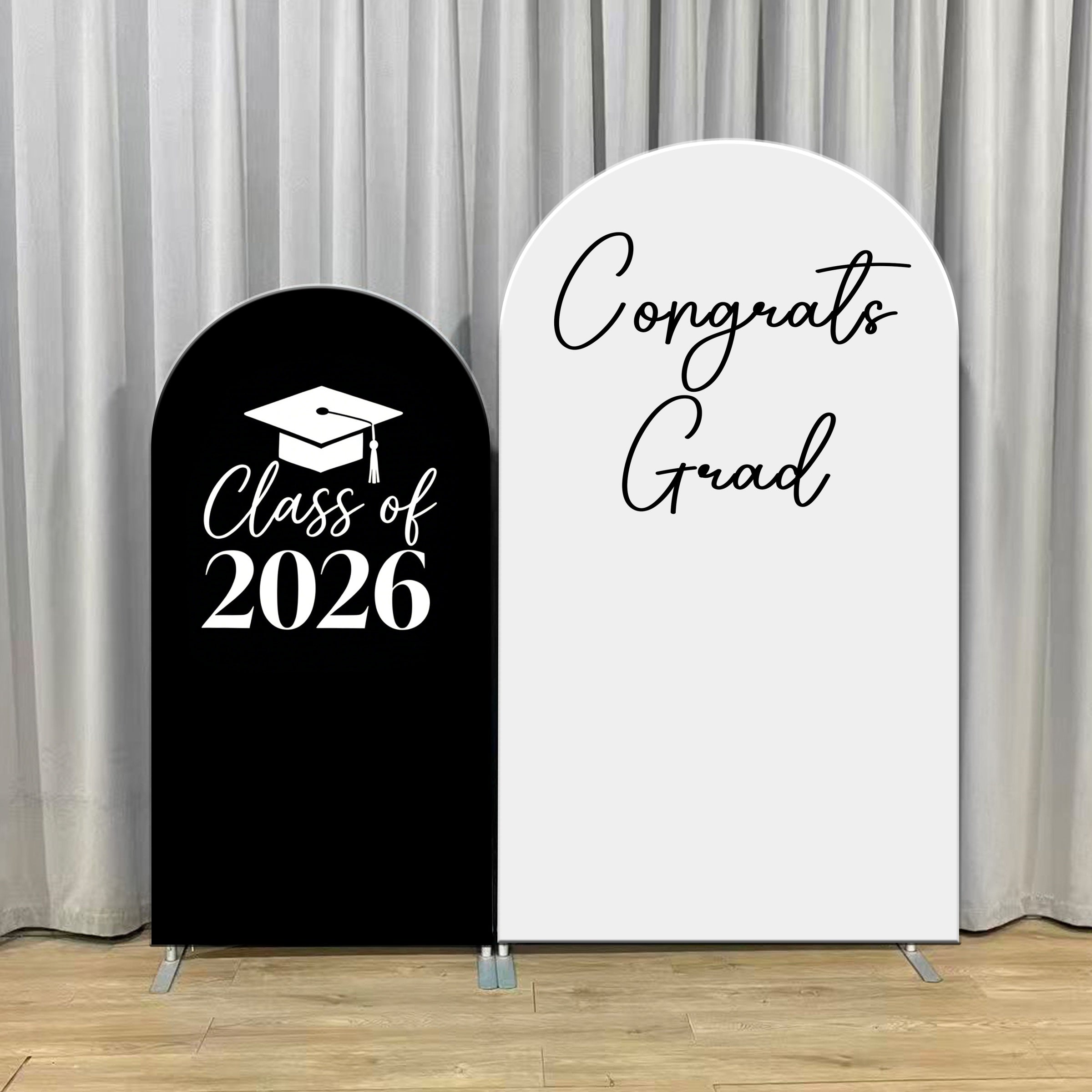 Graduation Arch Backdrop Cover Black White Dual Cap Script Graduation Arch Backdrop ZTT64-3