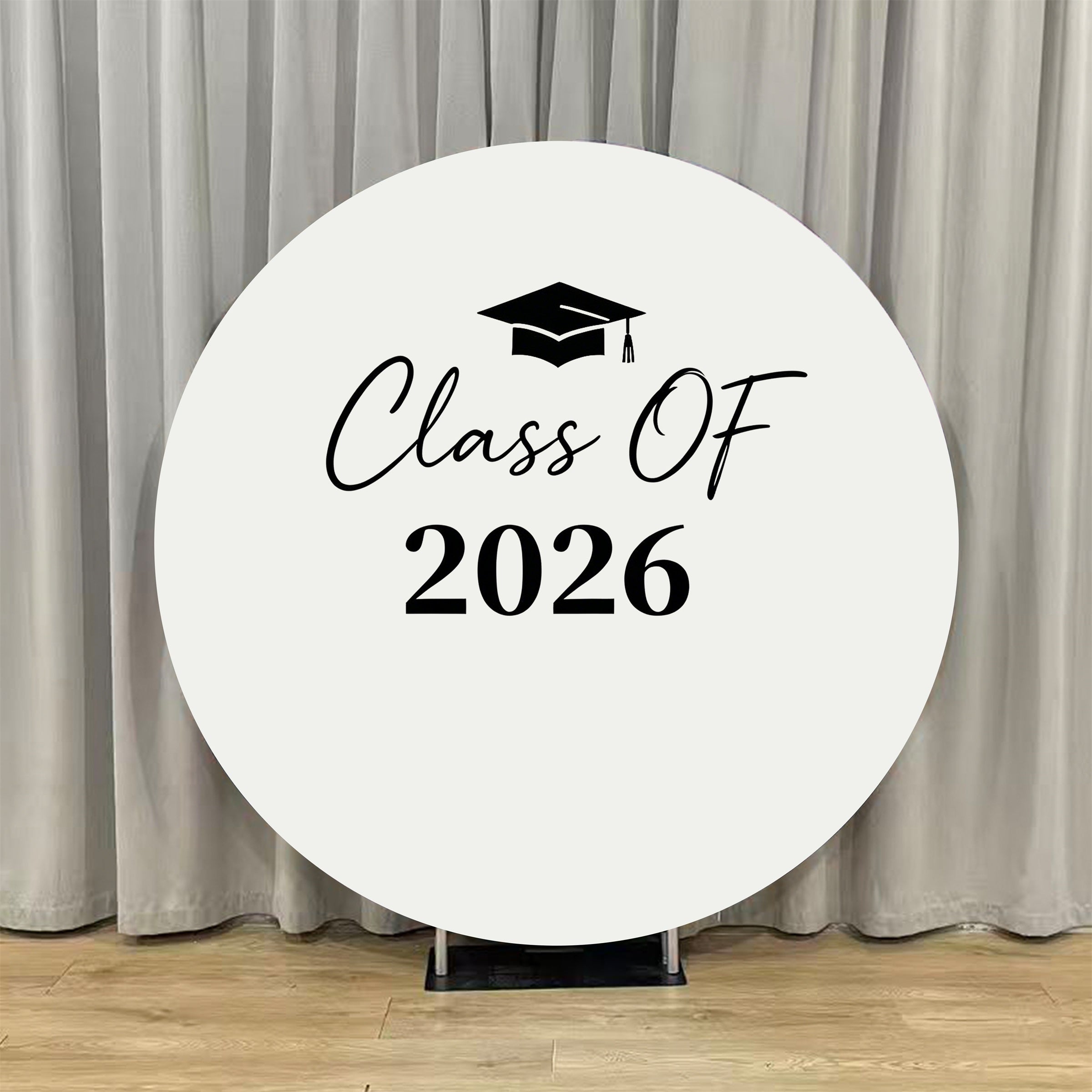 Graduation Round Photo Booth Backdrop Off White Black Grad Cap Round Graduation Photo Backdrop ZTT64-32