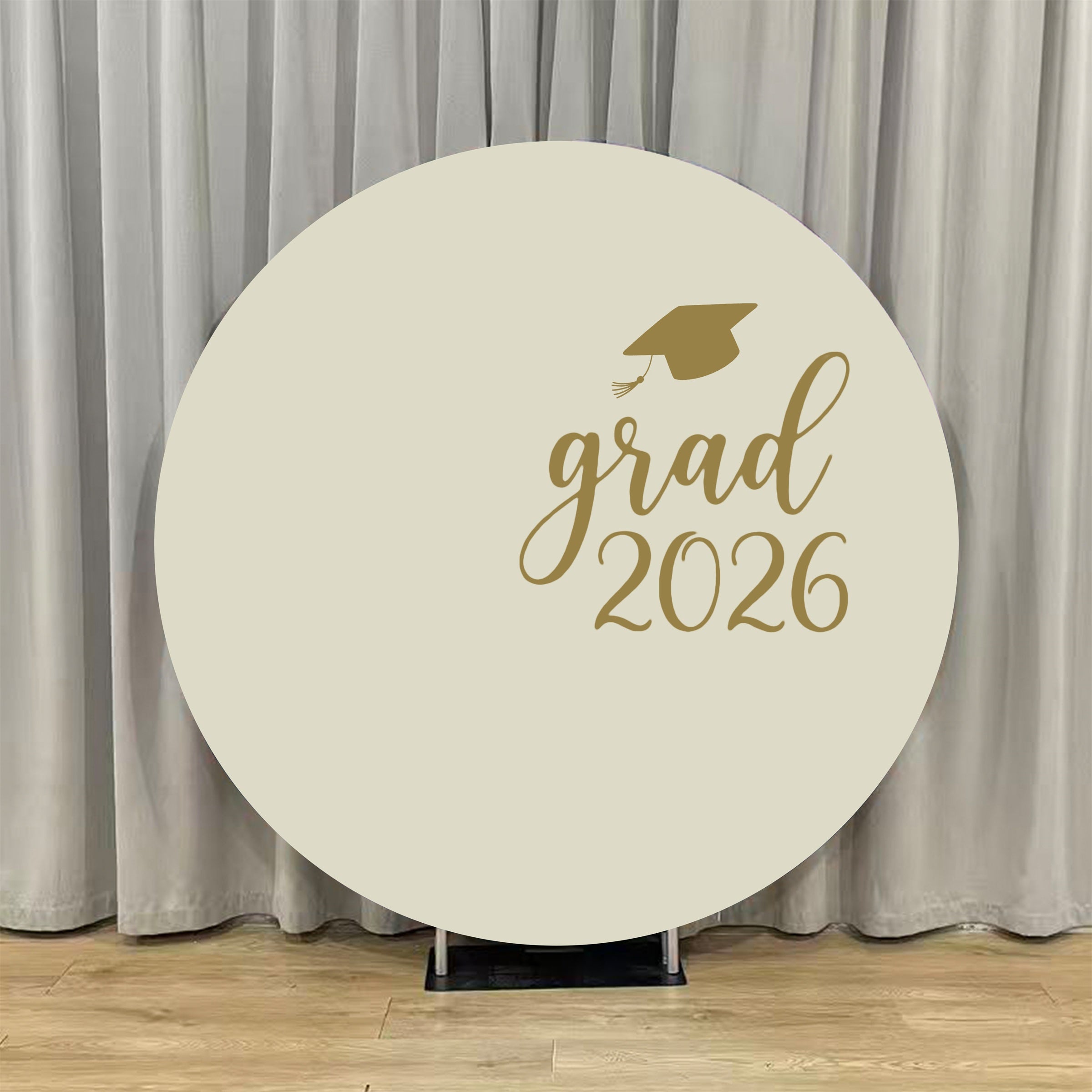 Congrats Grad Round Backdrop Beige Gold Grad 2026 Graduation Round Party Backdrop ZTT64-33