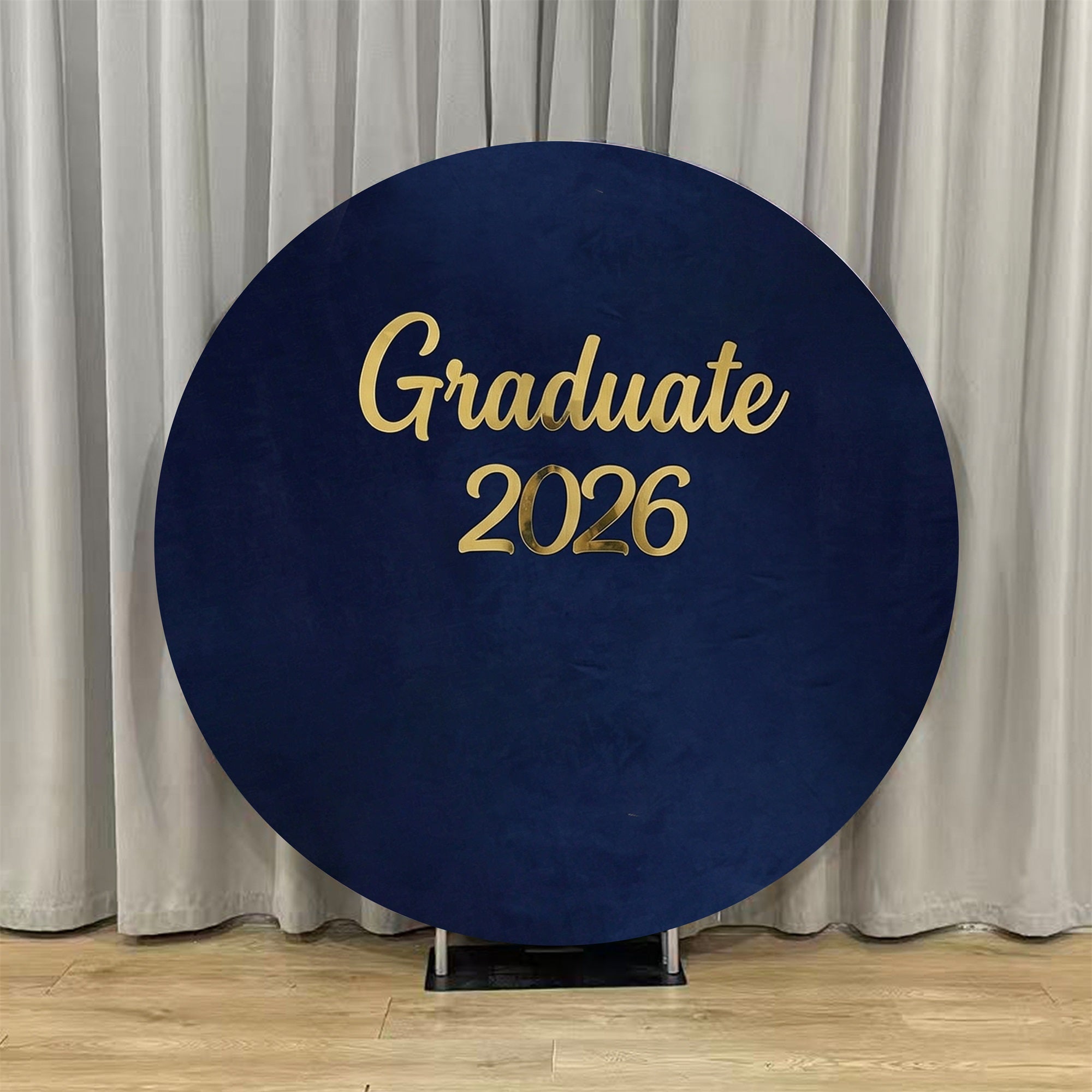 Microfiber Graduation Round Backdrop Navy Velvet Gold Grad 2026 Fabric Graduation Round Backdrop ZTT64-40