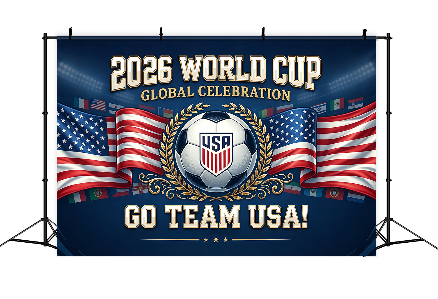 International Soccer Fan Backdrop Patriotic Flag Crest Stadium Lights Soccer Backdrop ZTT64-61