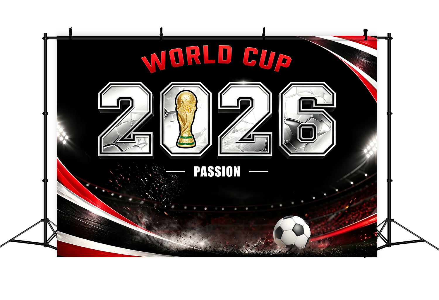 International Soccer Fan Backdrop Metallic Trophy Number Spotlight 2026 Soccer Party Backdrop ZTT64-62
