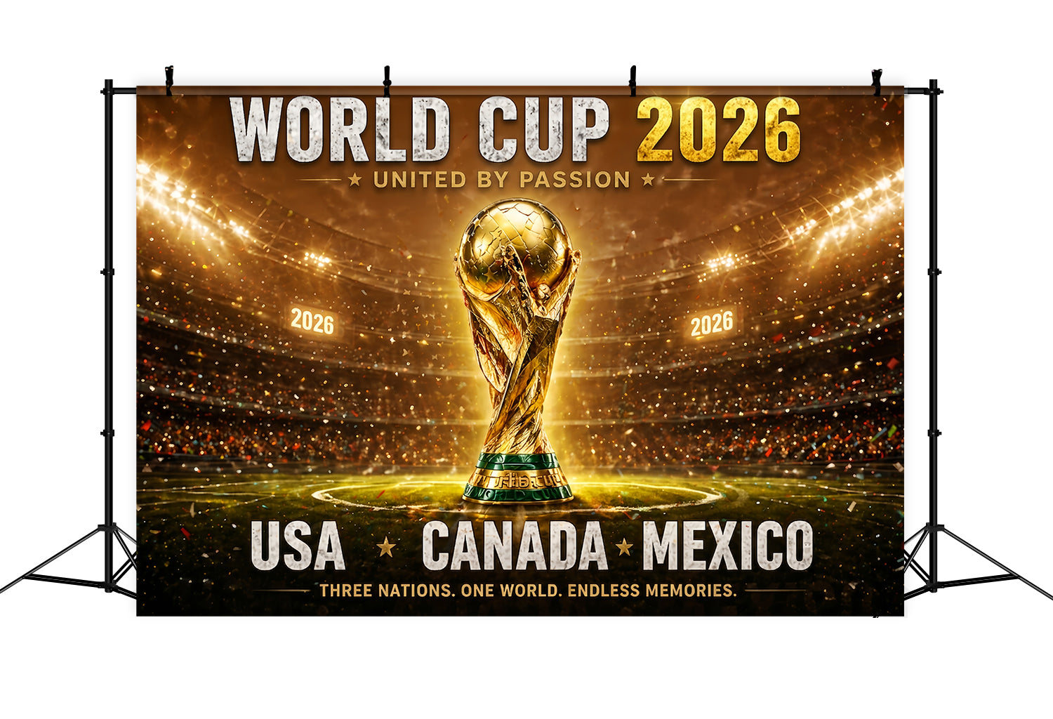 Team Celebration Backdrop Golden Trophy Stadium Three Nations Customization 2026 Soccer Party Backdrop ZTT64-69