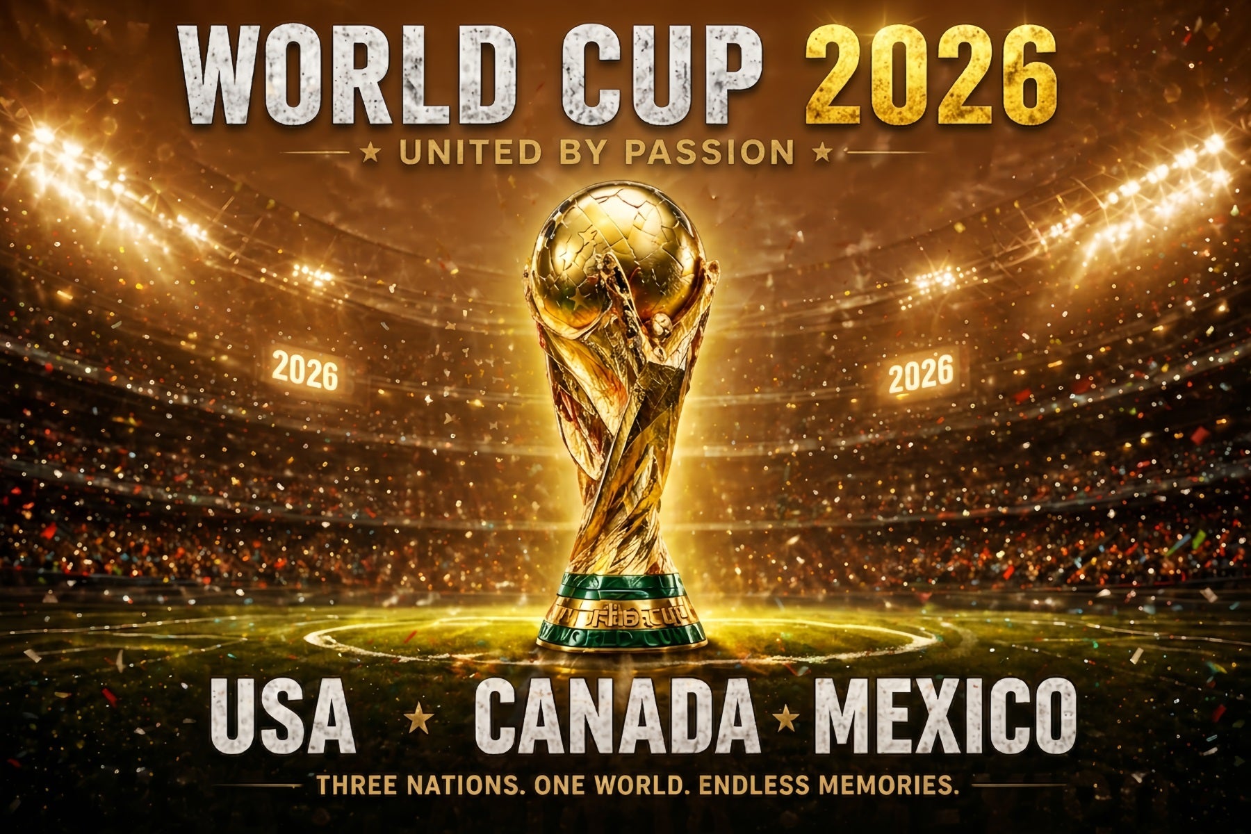 Team Celebration Backdrop Golden Trophy Stadium Three Nations Customization 2026 Soccer Party Backdrop ZTT64-69