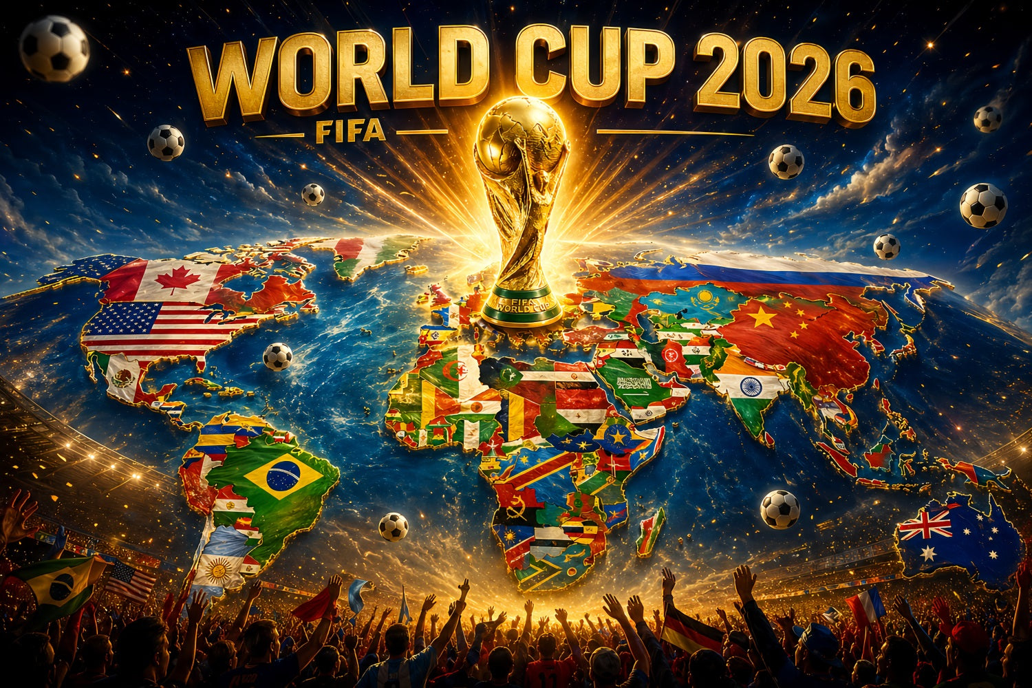 MVP Party Backdrop Global Flag Map Trophy Crowd Personalized 2026 Soccer Party Backdrop ZTT64-70