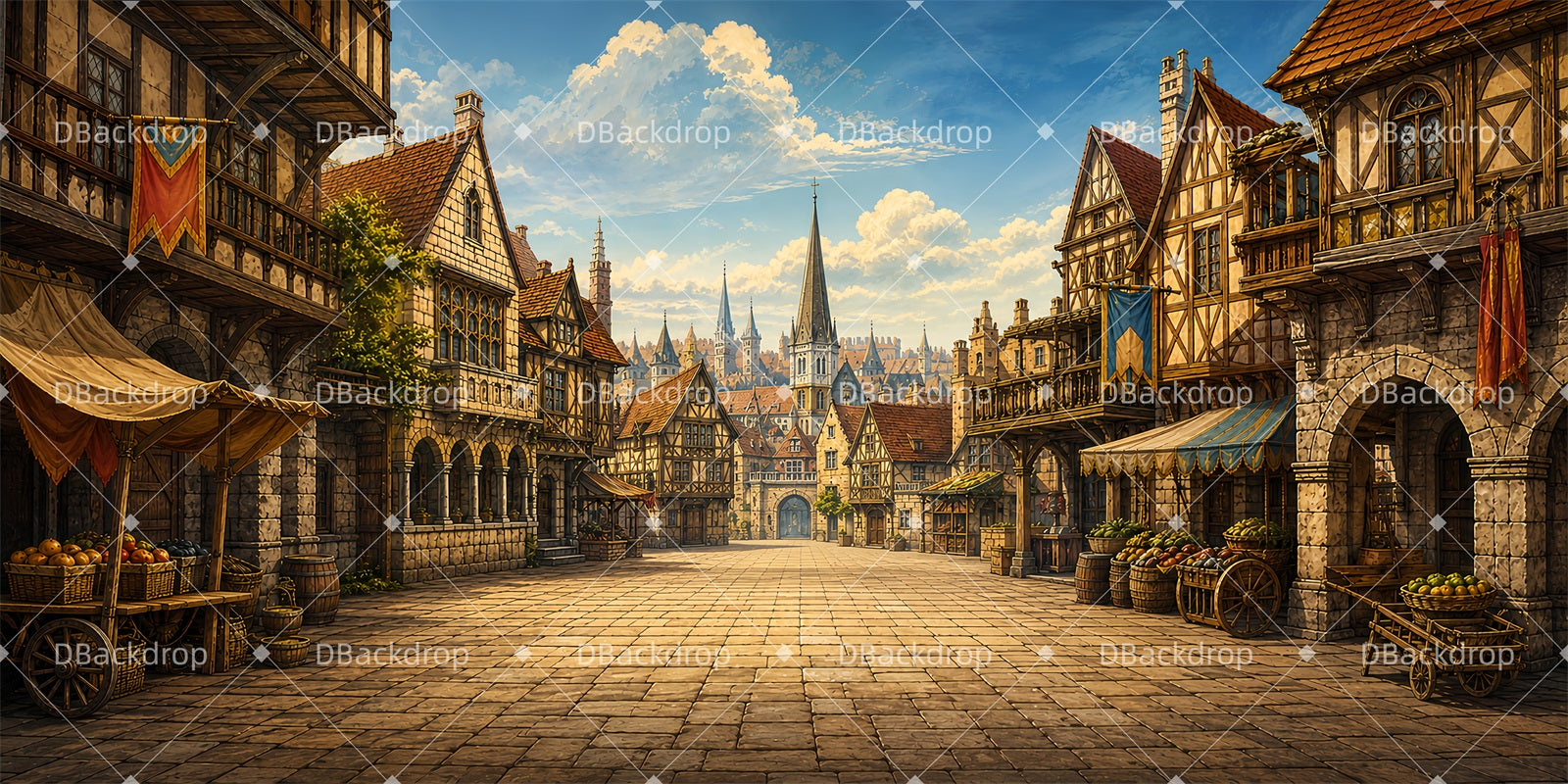 Backdrop For Theater Medieval Market Large Stage Backdrops ZTT65-T58