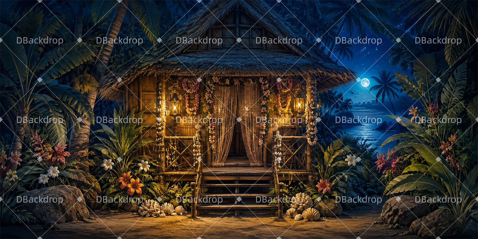 Theater Stage Backdrops Beach Bungalow School Play Backdrops ZTT65-T73