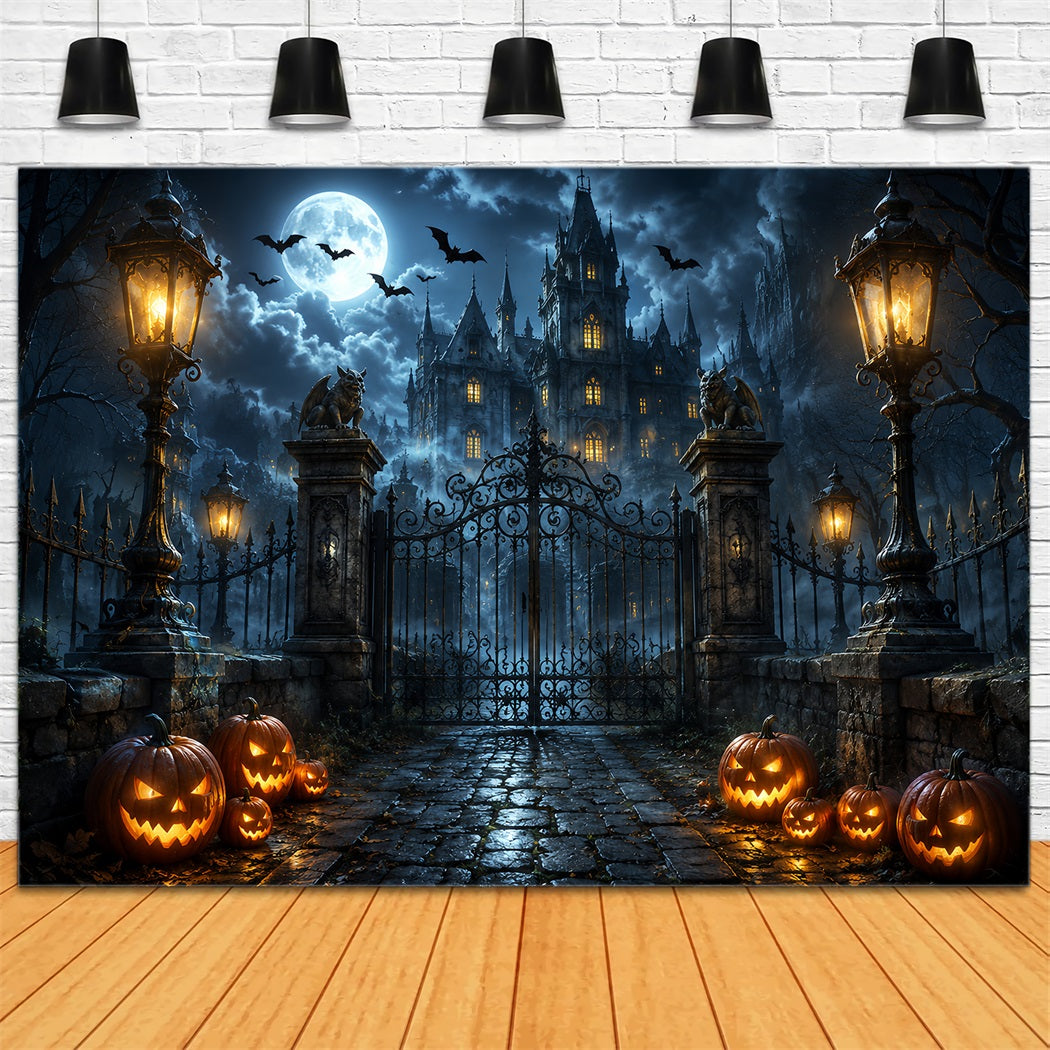 Halloween Backdrop Photography Gothic Castle Pumpkin Gateway Halloween Scary Backdrop ZTT67-12