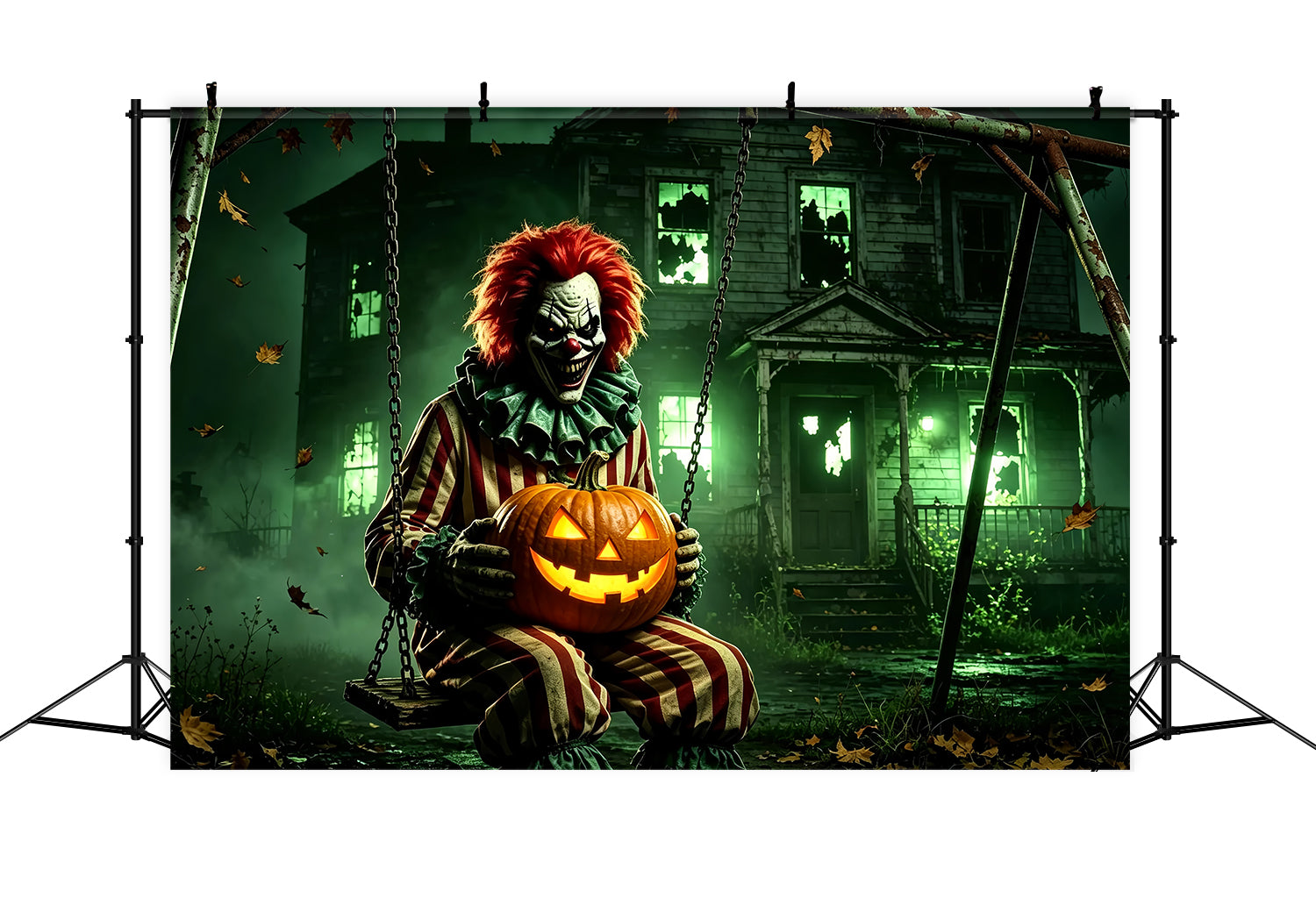Halloween Clown Backdrop Gothic House Pumpkin Swing Halloween Fabric Backdrop ZTT67-19