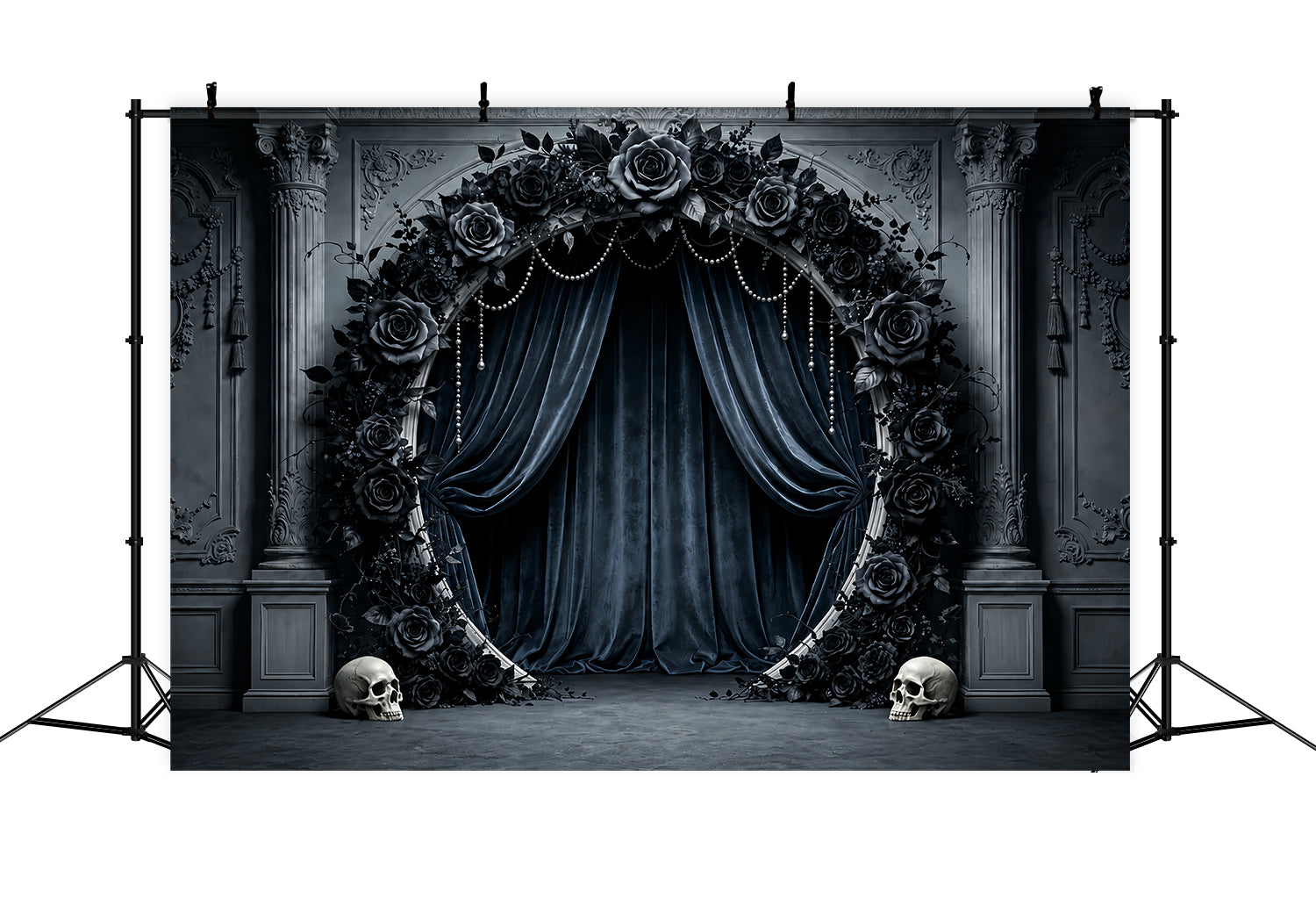 Halloween Wedding Backdrop Black Rose Skull Arch Halloween Photo Backdrop ZTT67-23