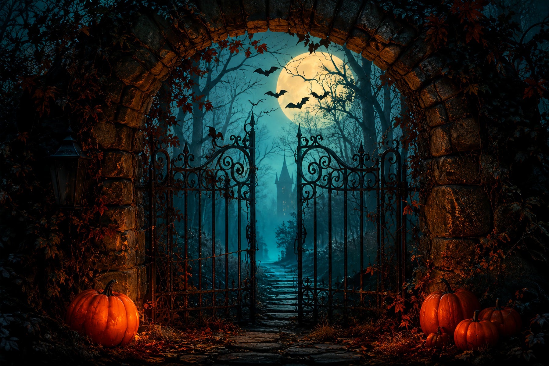 Halloween Themed Backdrops Moonlit Pumpkin Castle Gateway Halloween Ba