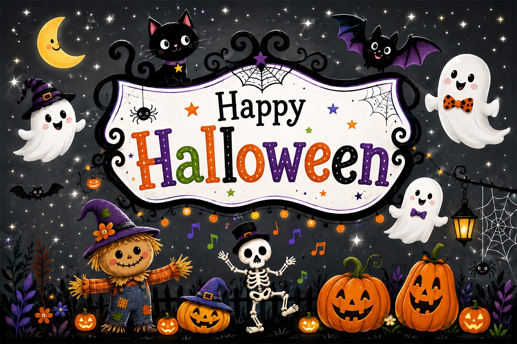 Cute Halloween Backdrops Cute Ghost Skeleton Party Halloween Backdrops Scene Setters ZTT67-26