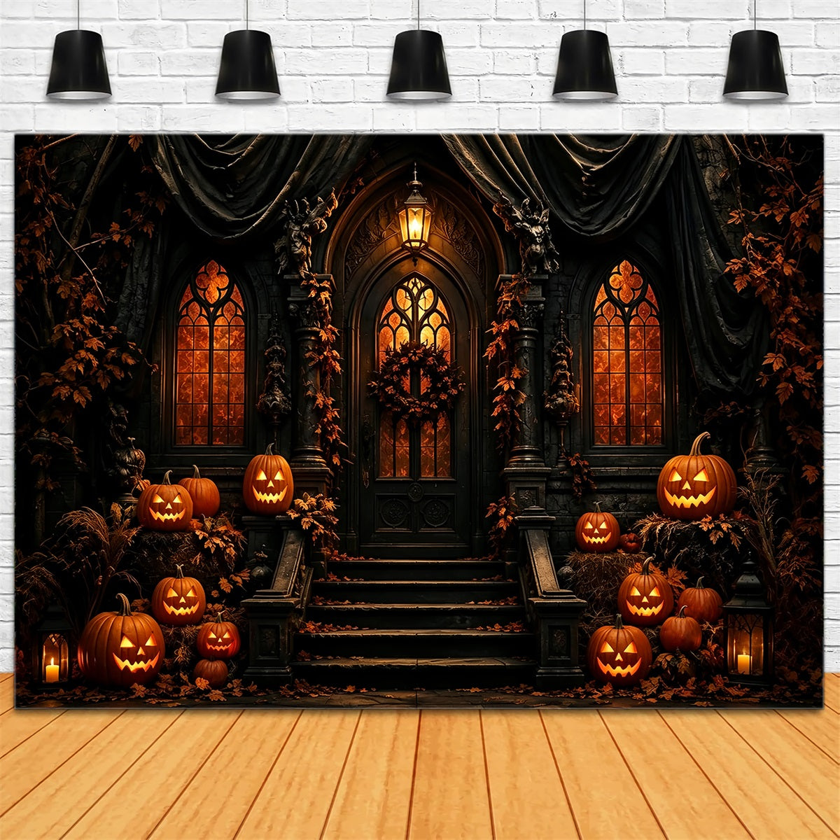 Halloween Backdrop Photo Gothic Pumpkin Mansion Entrance Halloween Party Backdrop ZTT67-30