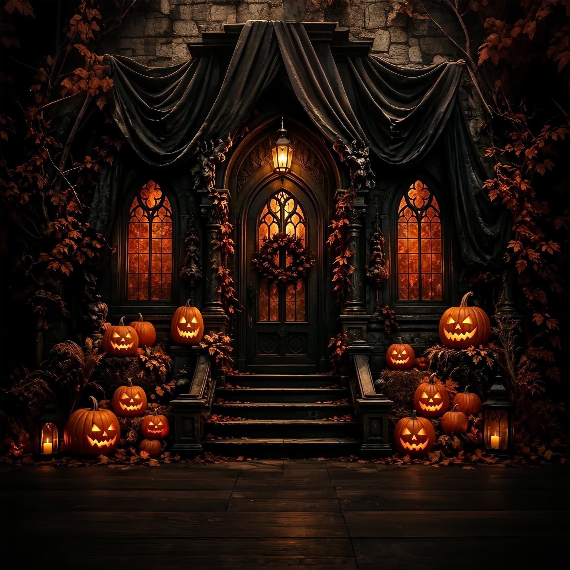 Halloween Backdrop Photo Gothic Pumpkin Mansion Entrance Halloween Party Backdrop ZTT67-30