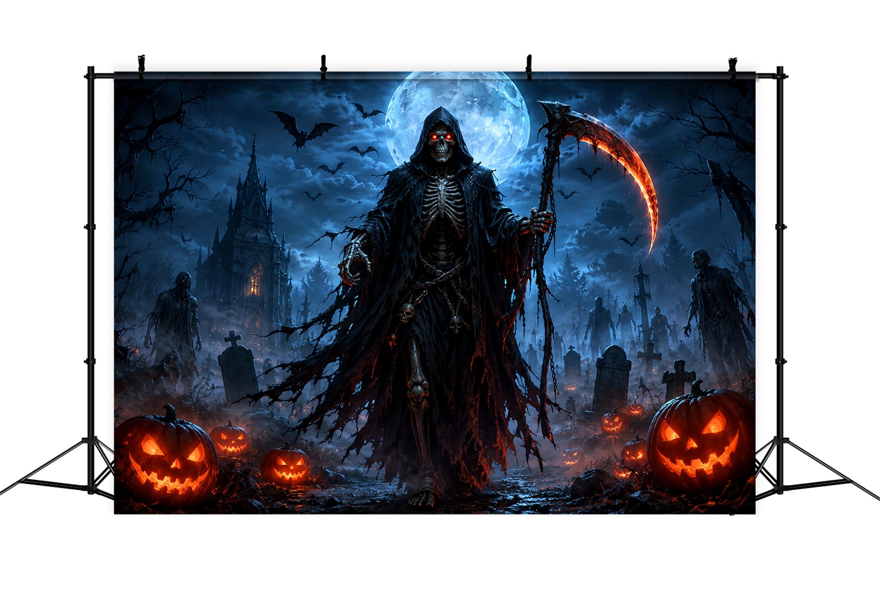 Halloween Garage Backdrop Moonlit Reaper Pumpkin Graveyard Backdrops For Halloween ZTT67-45