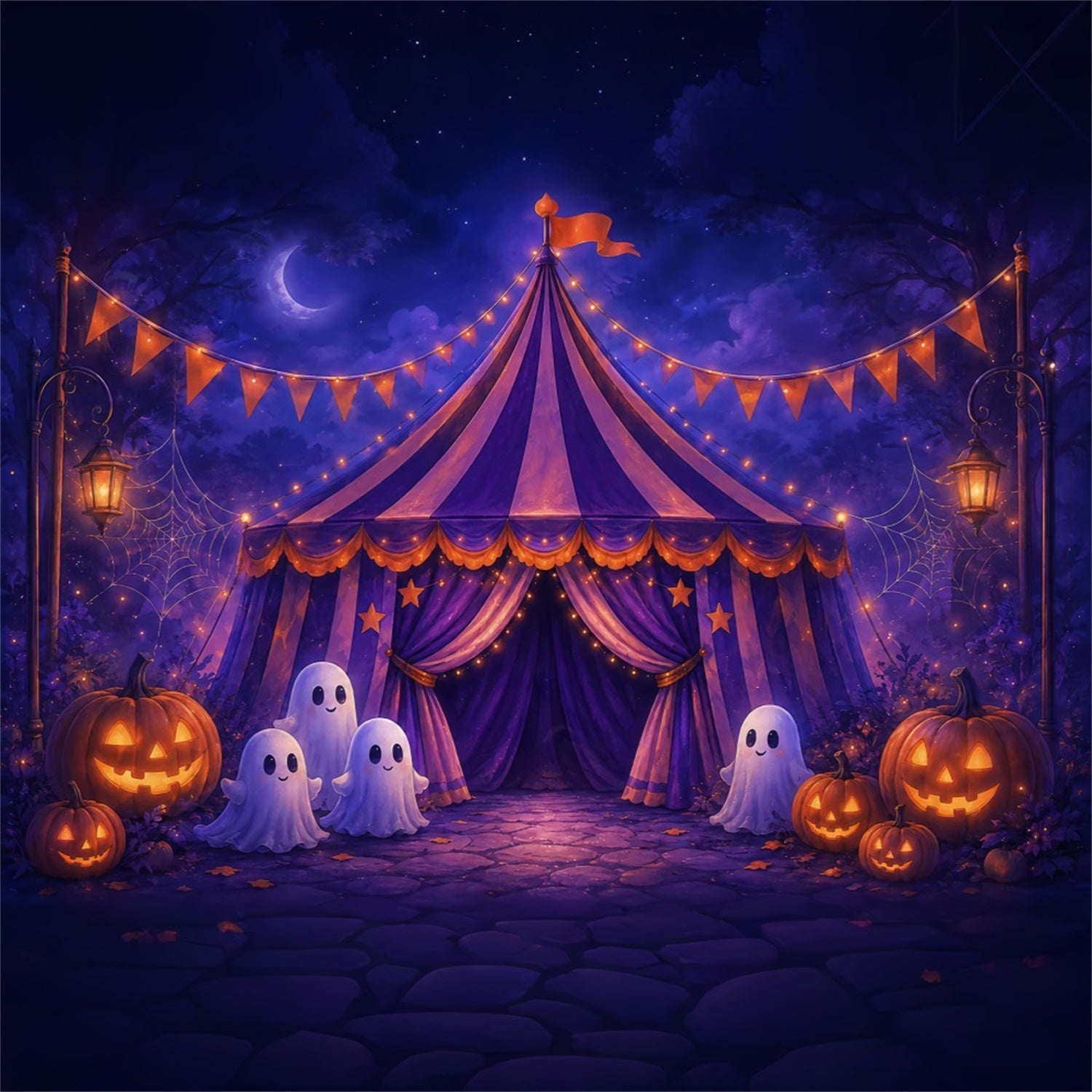 Freak Show Creepy Carnival Backdrop Purple Ghost Circus Tent Magicians Backdrop ZTT67-55
