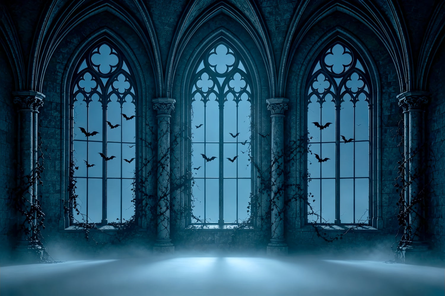 Vampire Backdrop Foggy Gothic Arched Windows Halloween Party Photo Backdrop Ideas ZTT67-59