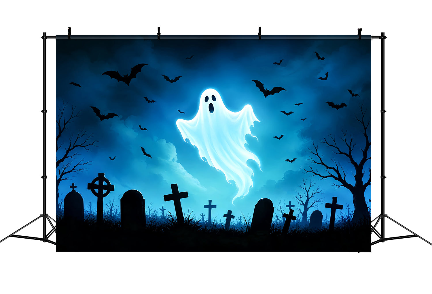 Ghost Stained Glass Backdrop Glowing Ghost Bat Graveyard Cool Halloween Backdrops ZTT67-66